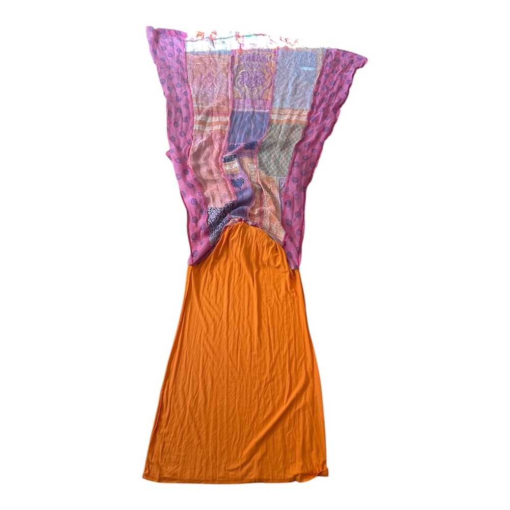 HALE BOB Patchwork Maxi Dress Halter Neck Bohemian Festival Boho Orange Pink - Picture 4 of 5